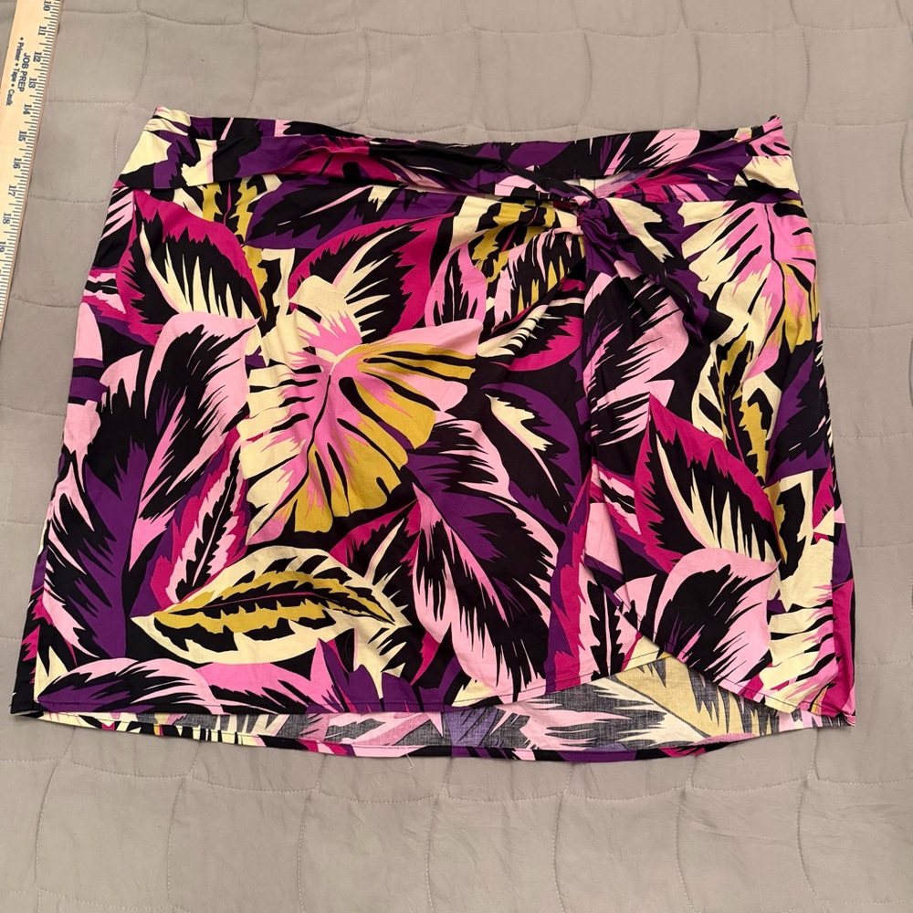 Tropical Pink & Purple Print Mini Skirt with Front Knot